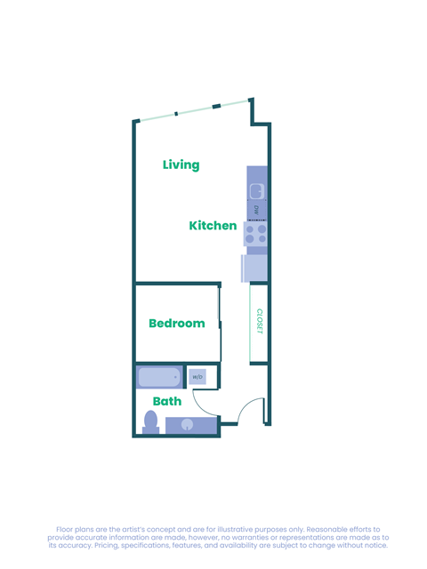 Floor plan for studio, 616 sqft